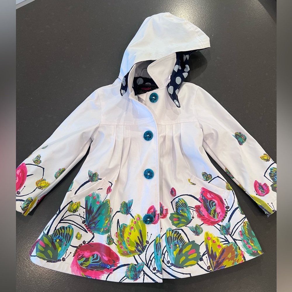 Catimini White Floral Raincoat with Hood
